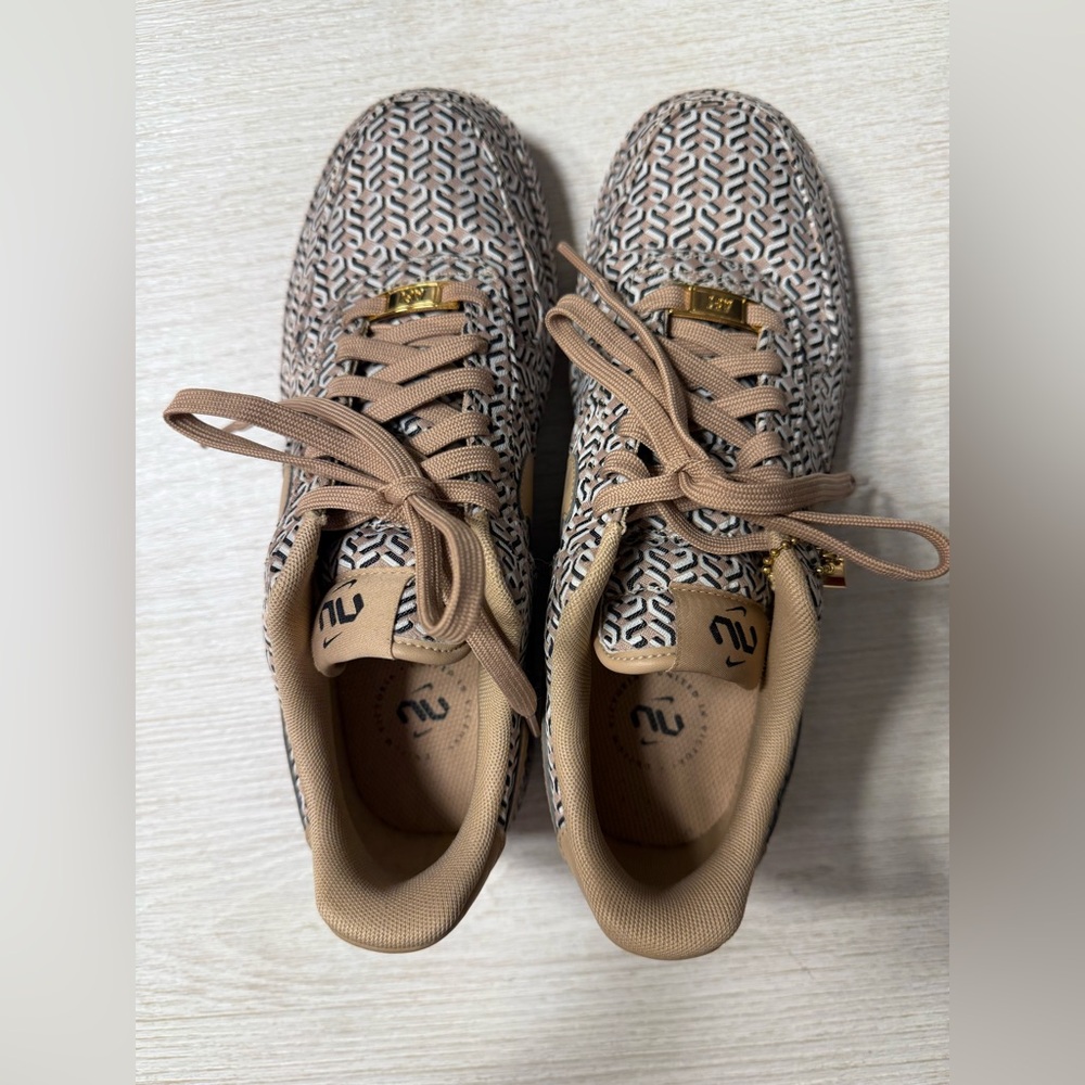 Nike Air Force 1 Low Premium Monogram Print Sneakers Beige Gold Women’s